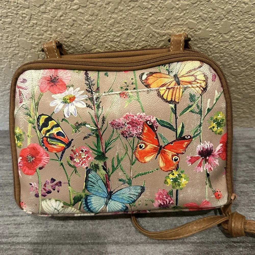 Multi Sac Shoulder/Cross Body Bag Springtime Floral Pockets Pebbled Adjustable